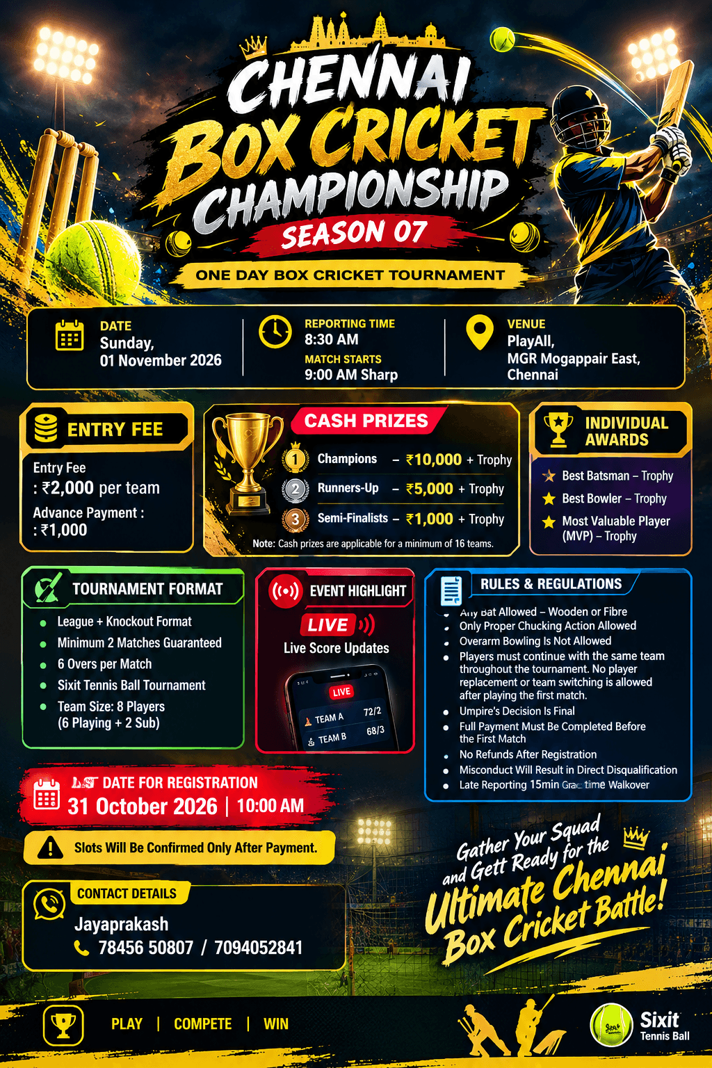 COIMBATORE BOX CRICKET CHAMPIONSHIP – SEASON 07